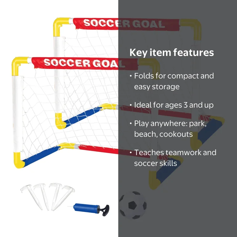 Play Day Foldable Soccer Set (2 Folding Goals, Ball, Inflating