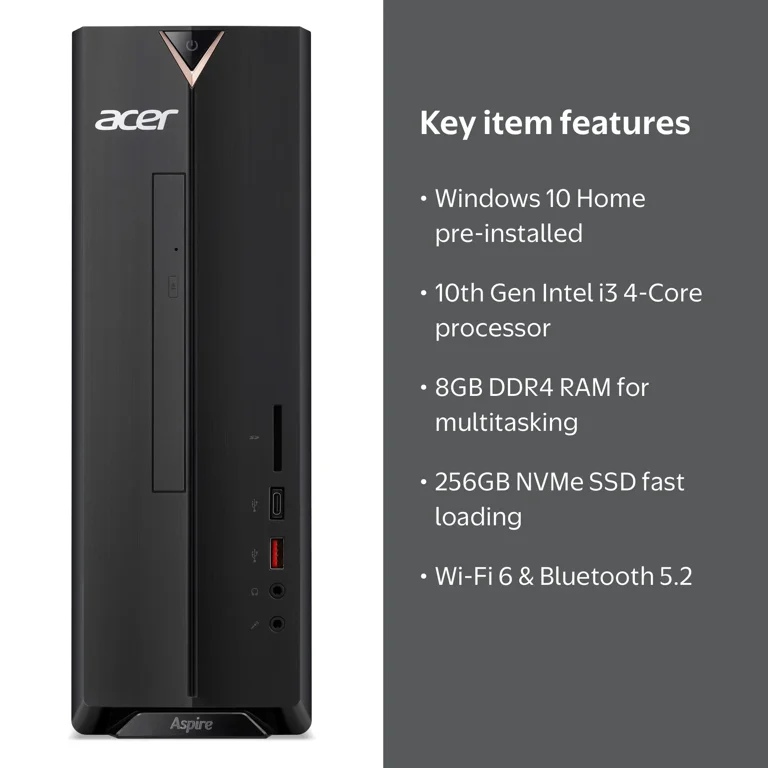 Acer Aspire PC, 10th Gen Intel Core i3 CPU, 8GB DDR4, 256GB SSD