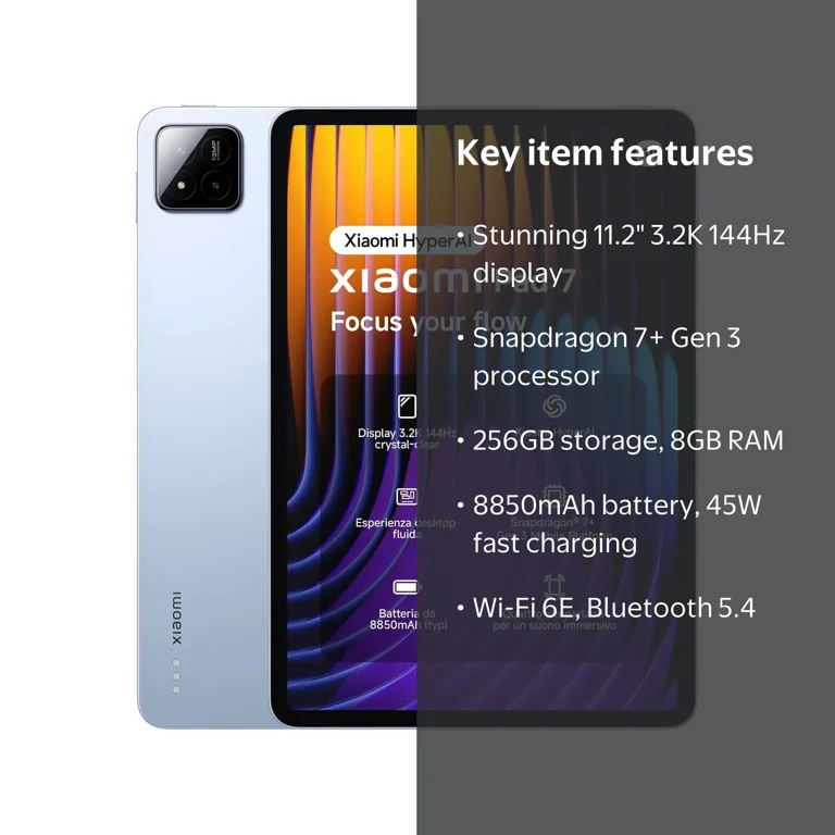 Xiaomi, Pad 7 Ai WiFi, 256GB 8GB, Blue, 11.2 inches 3.2K 144Hz