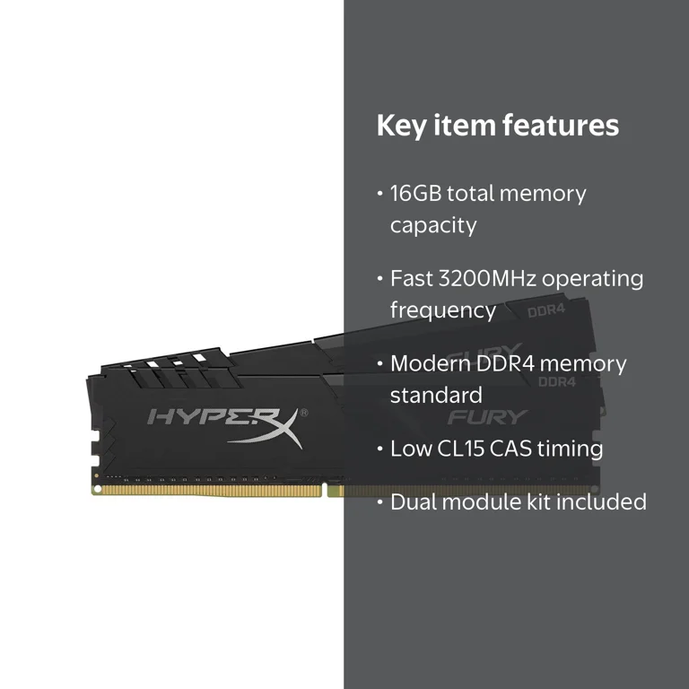 HyperX Fury 16GB 3200MHz DDR4 CL15 DIMM (Kit of 2) 1Rx8 Black