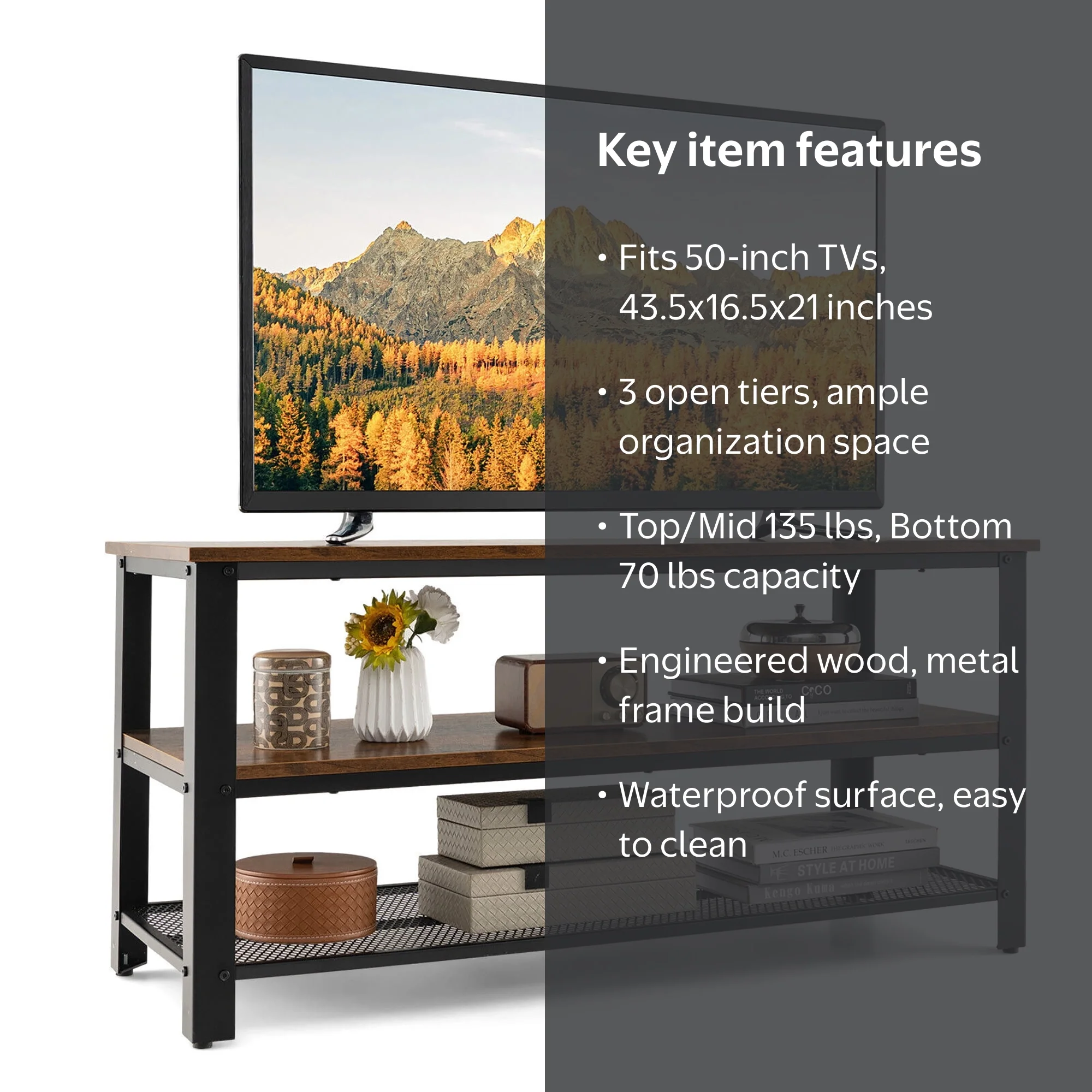 Gymax Industrial TV Stand with 3-Tier Open Storage, Heavy-Duty