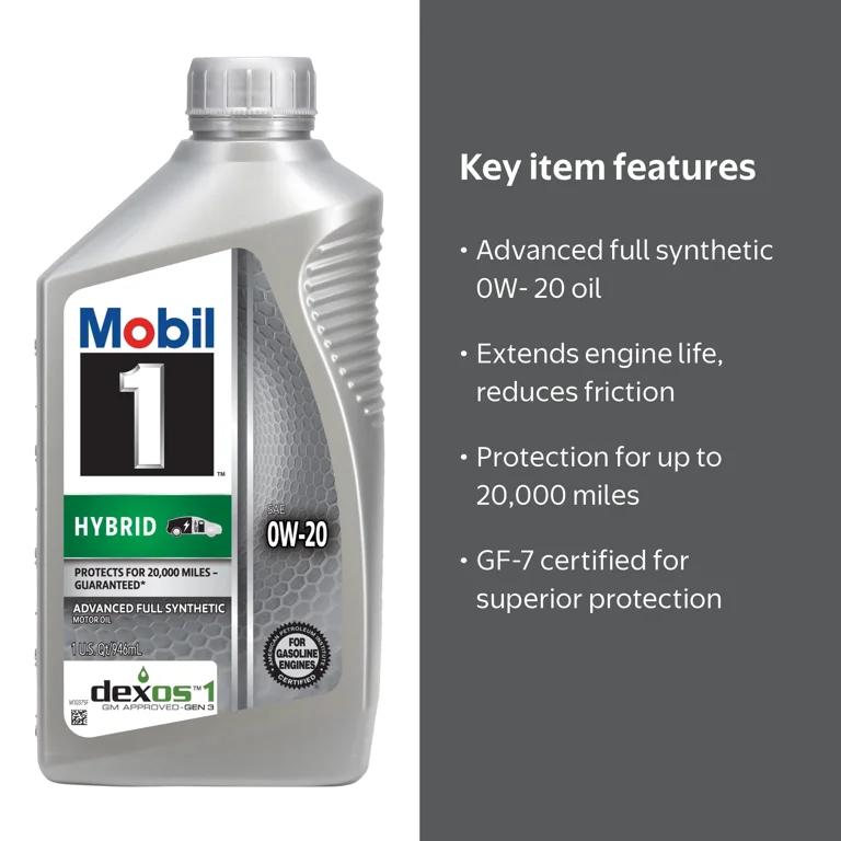 Mobil 1 Hybrid 0W-20 Advanced Full Synthetic Motor Oil, 1 Quart