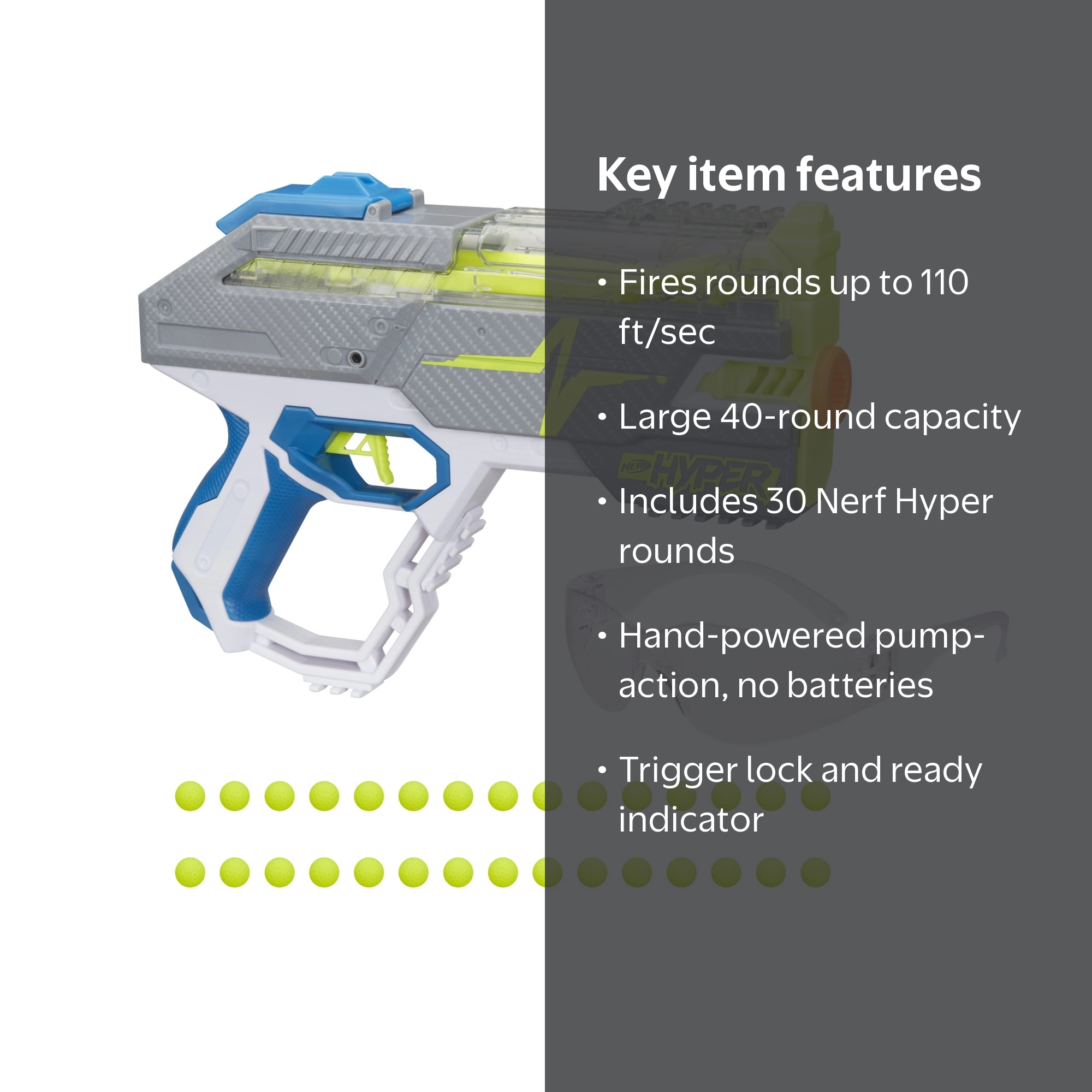 Nerf Hyper Rush 40 Pump Action Ball Dart Blaster with 30 Hyper