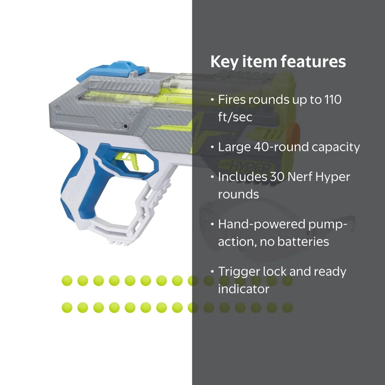 Nerf Hyper Rush 40 Pump Action Ball Dart Blaster with 30 Hyper