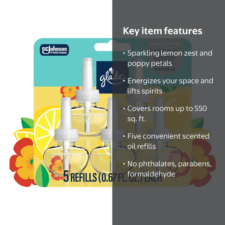 Glade PlugIns Refills Air Freshener, Lemon Zest & Poppy, 3.35oz