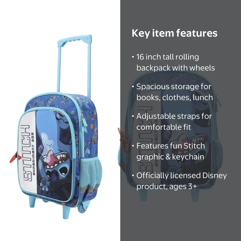 best travel backpack roller Blast Pro 43L with Wheels for The backpack has been custom designed with big colorful graphics of an upside down Stitch Best Wheeled Backpack for Travel