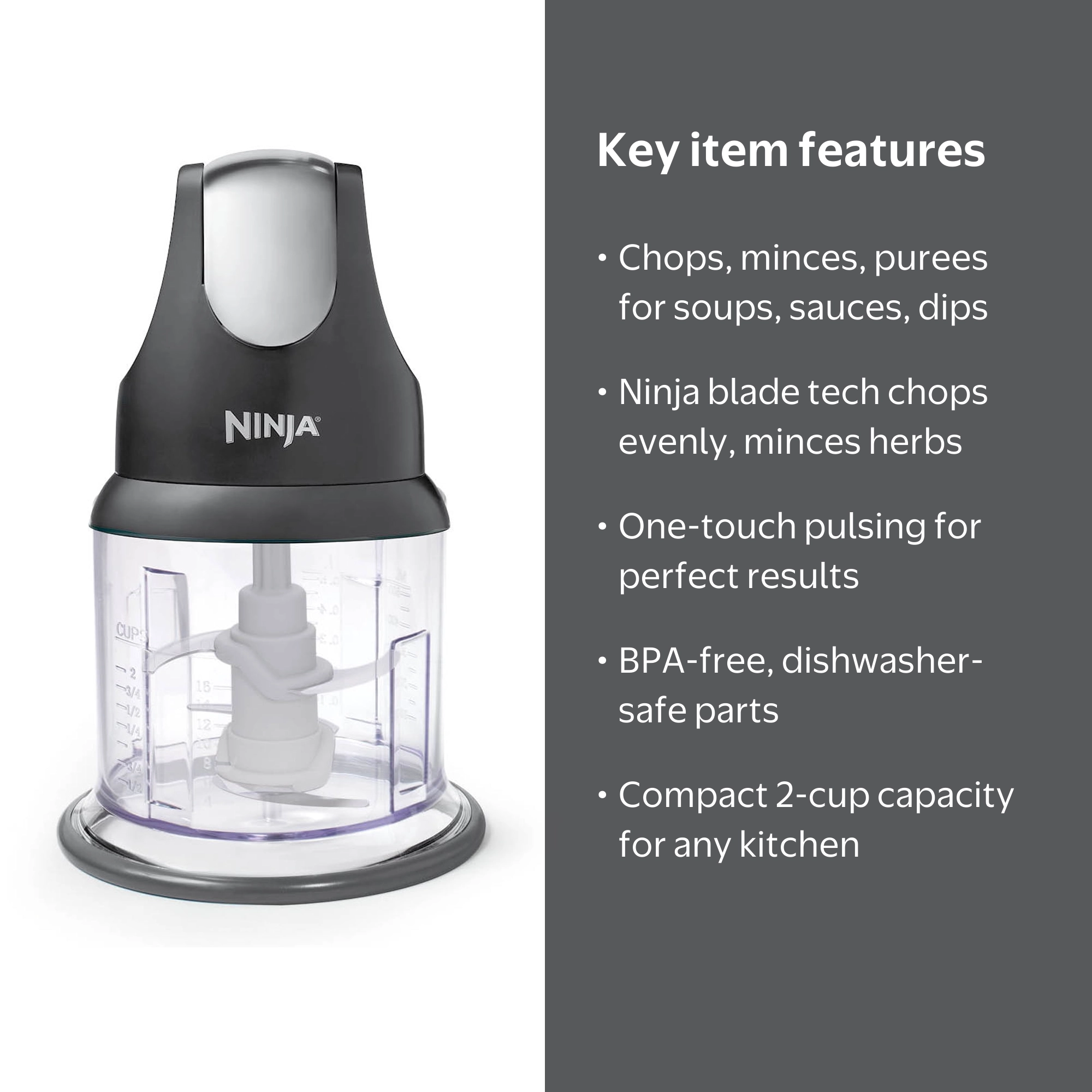 Ninja, Food Chopper, NJ100, Gray, 2-Cup Capacity, One-Touch