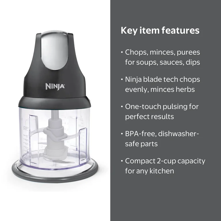 Ninja, Food Chopper, NJ100, Gray, 2-Cup Capacity, One-Touch