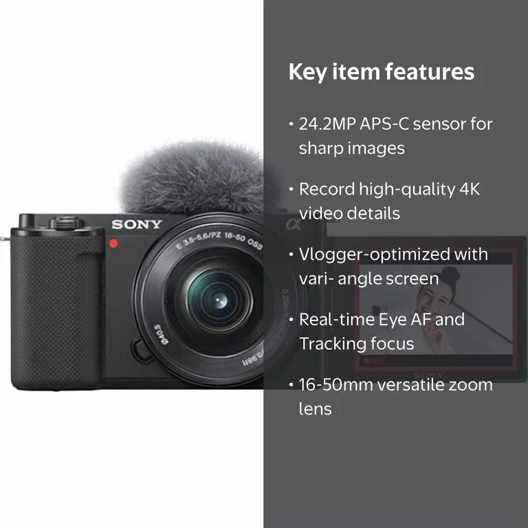 Sony ZV-E10 + 16-50mm Lens, LED Light, Microphone, 64GB, U-Grip