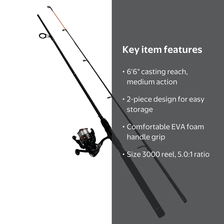 6.5-foot medium-action spinning rod combo 5'6" Light Action and Reel Package, 2 Piece Fiberglass/Graphite Spinning Rod |2000 Spinning Reel Crafted from IM7 graphite Zebco Delta Spincast Combo -