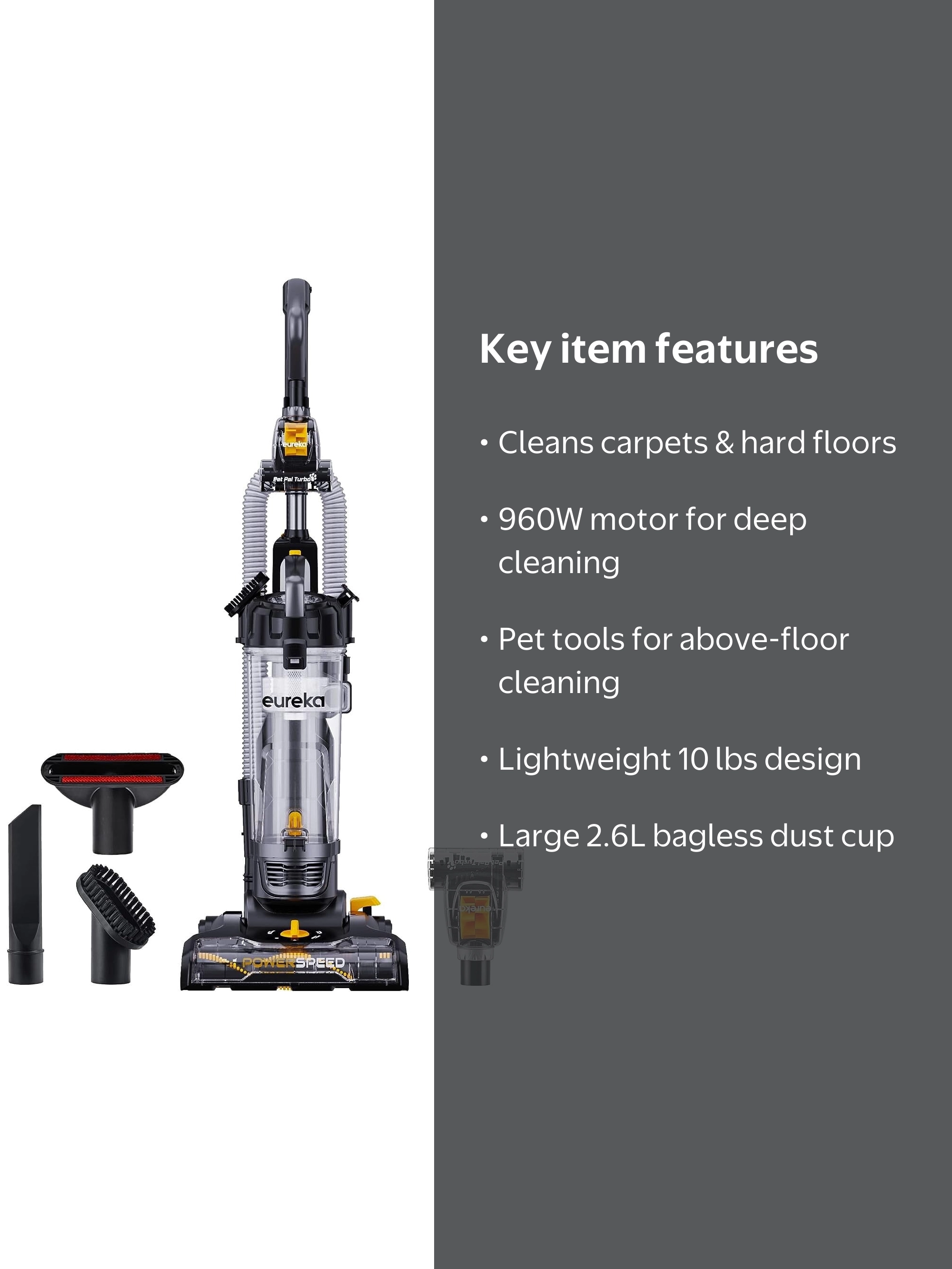 Eureka Power Speed Pro Upright Vacuum, NEU181D, Lightweight, Pet