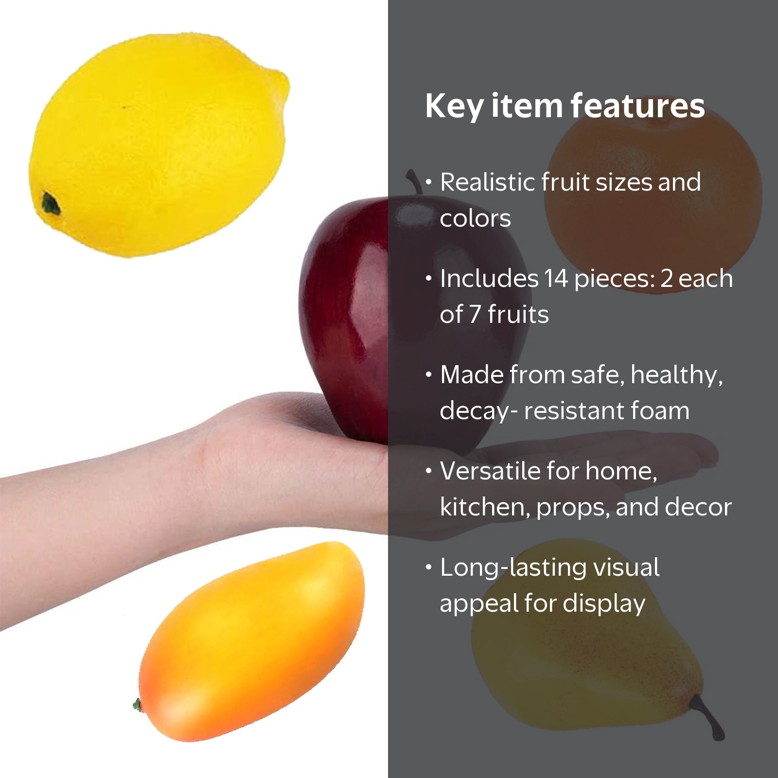 Tripumer, 14 Pcs Plastic Artificial Fruits Set, Realistic Fake