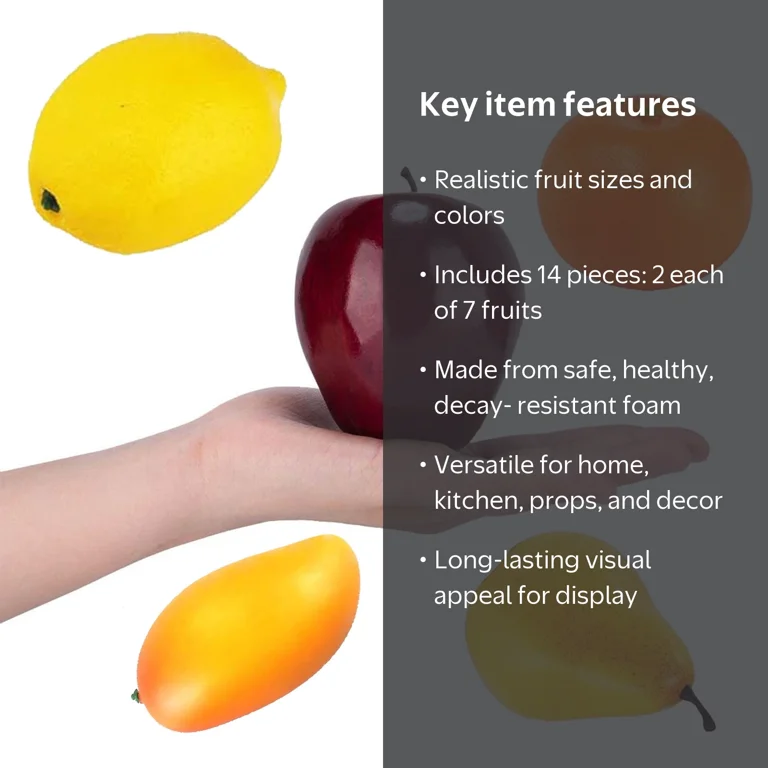 Tripumer, 14 Pcs Plastic Artificial Fruits Set, Realistic Fake