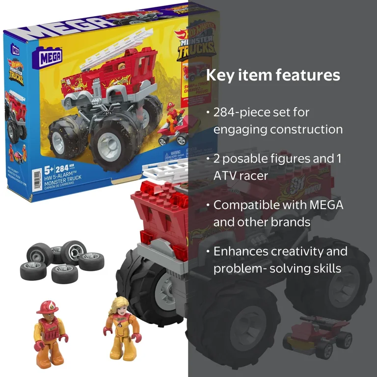 MEGA Hot Wheels 5-Alarm Fire Truck Monster Truck Building Set with