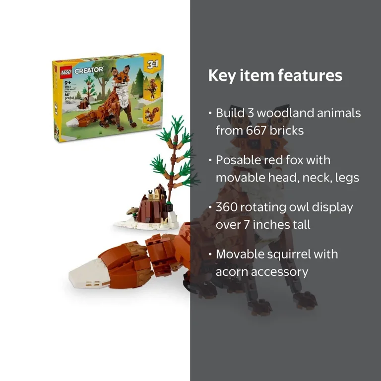 LEGO 31154 Forest Animals: Red Fox, Owl and Squirrel 3in1 woodland