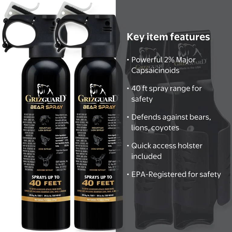 Griz Guard Bear Pepper Spray, 9.2 oz, 2 Pack, Extra-Tough Formula