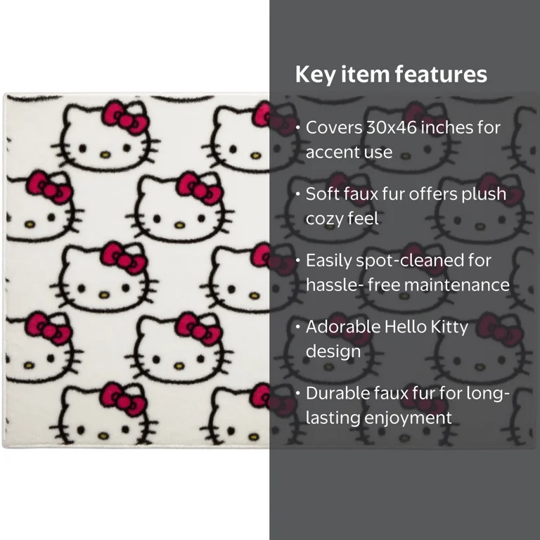 Hello Kitty Kids Faux Fur Accent Rug, 30 x 46, White - Walmart.com