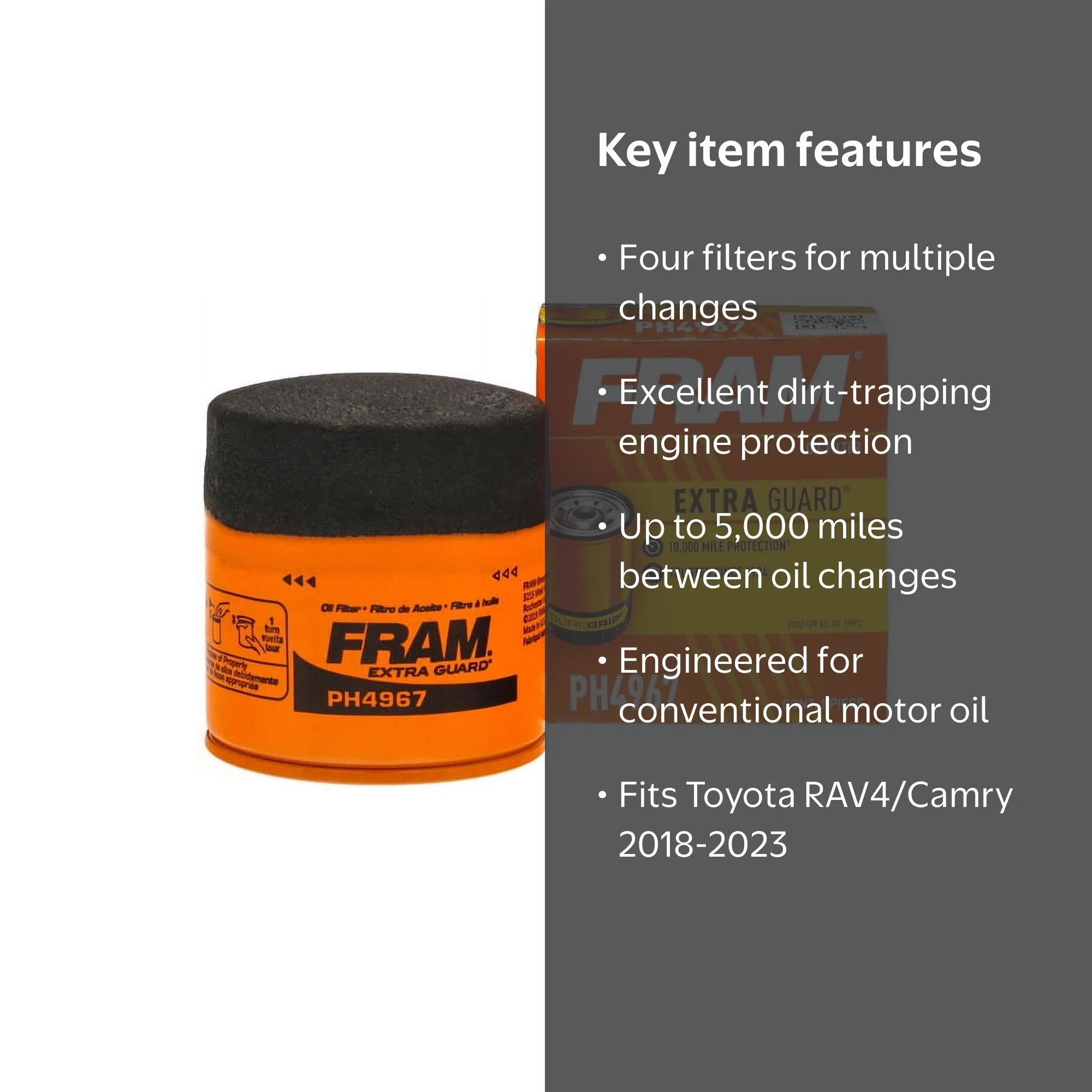 FRAM Extra Guard Oil Filter, PH4967 (4-Pack) Bundle Fits select