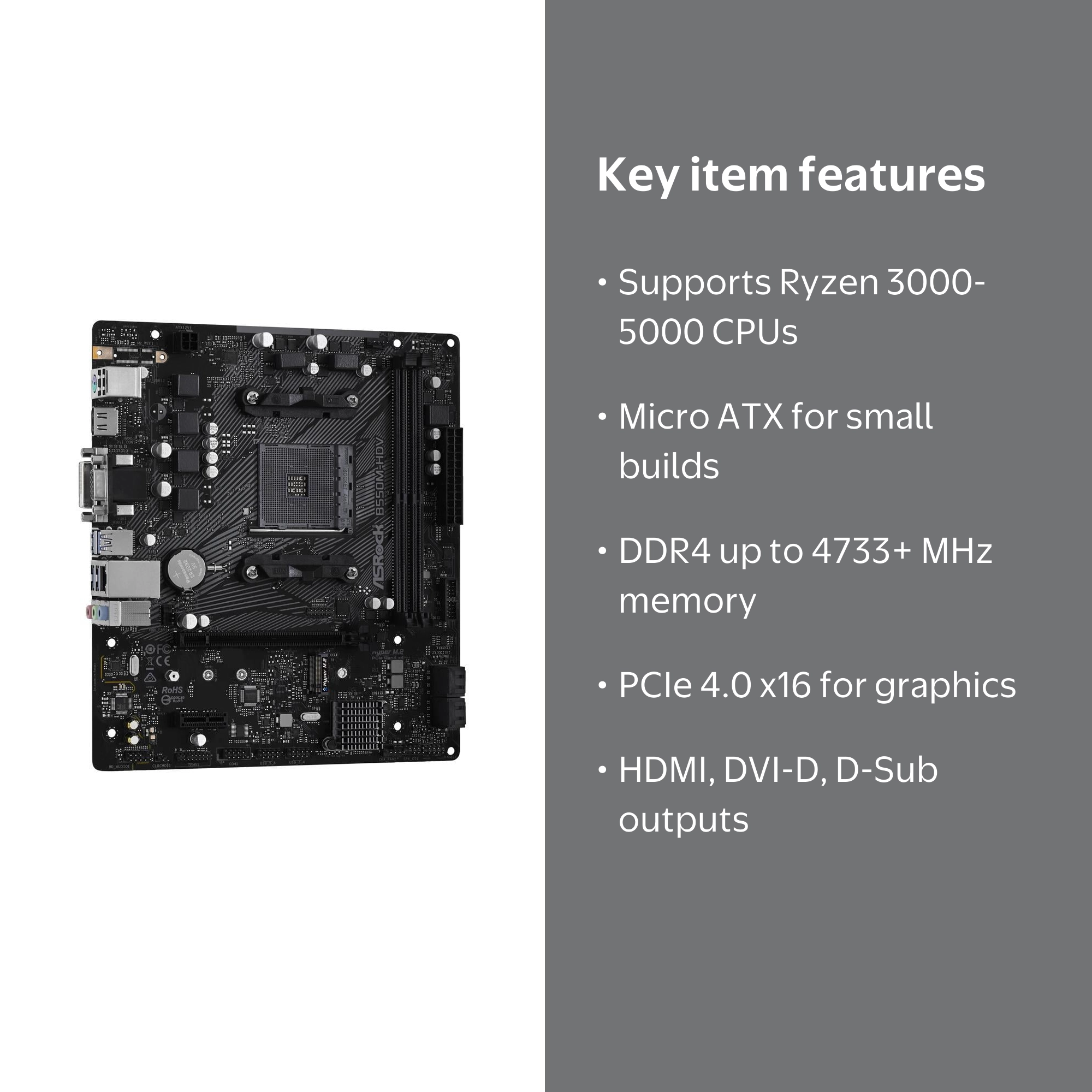 ASRock B550M-HDV AMD B550 Micro ATX Motherboard, SATA 6Gb/s, PCIe