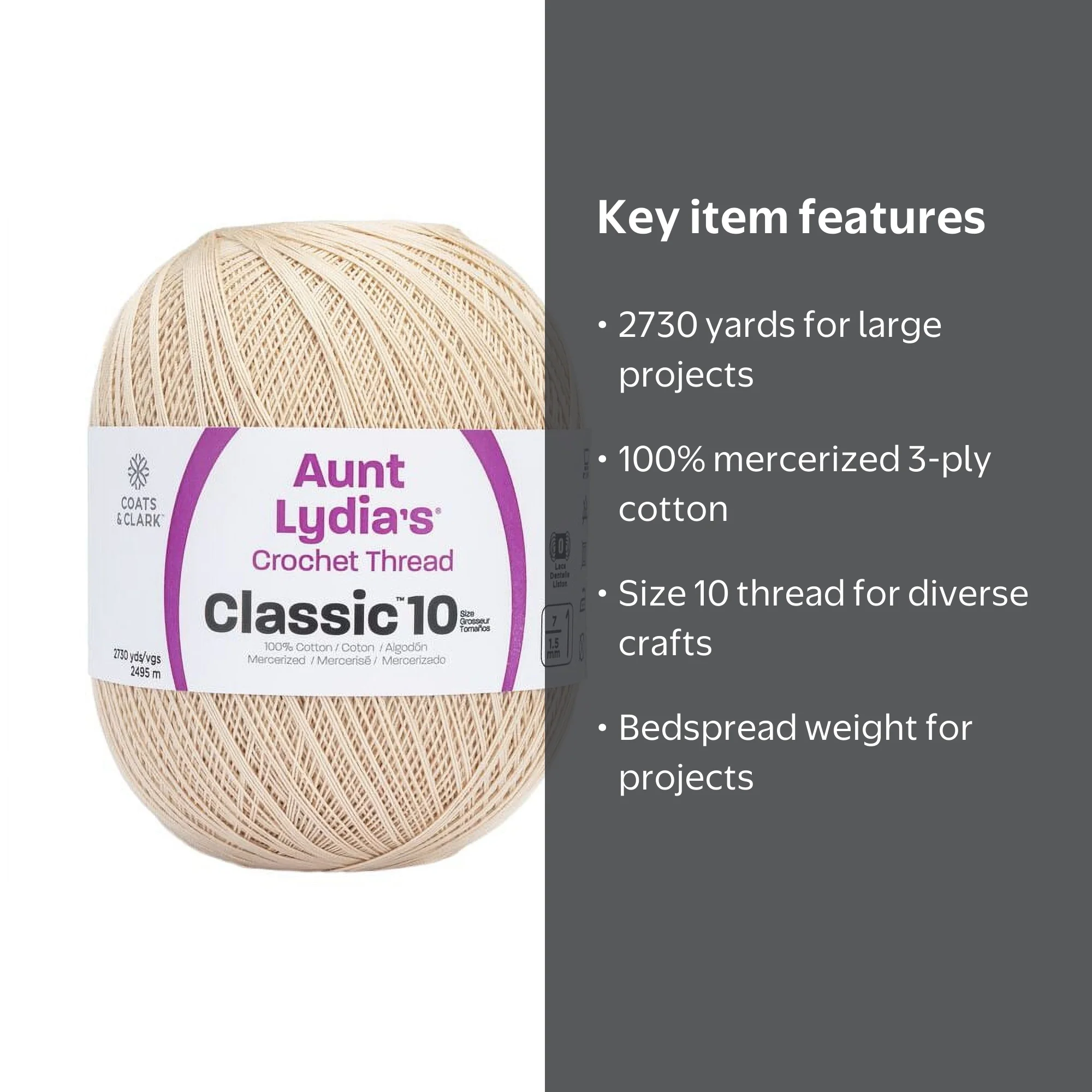 羊毛 Aunt Lydia's¬Æ Classic‚Ñ¢ Natural Crochet Thread, 2730 Yards Size