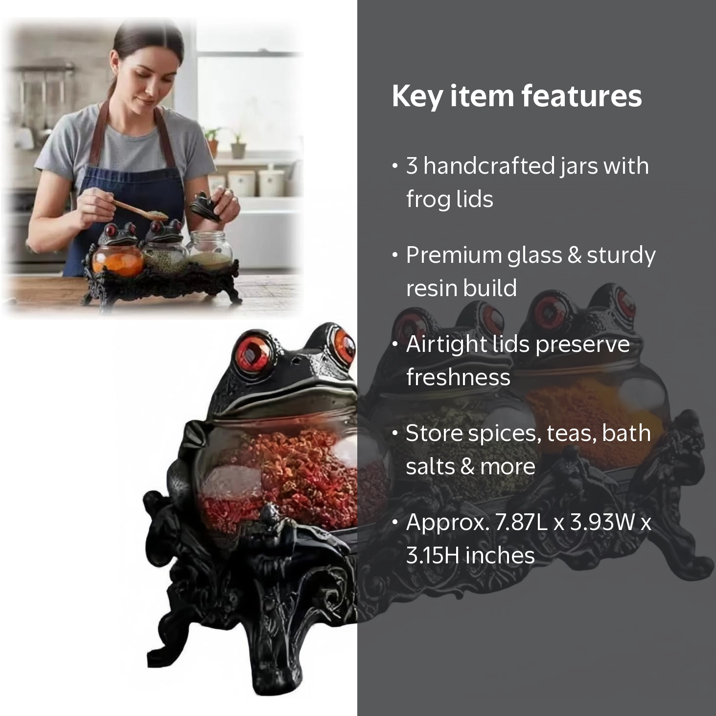 Spice Jars Gothic Witchy Frog 3-Piece – Handcrafted Glass