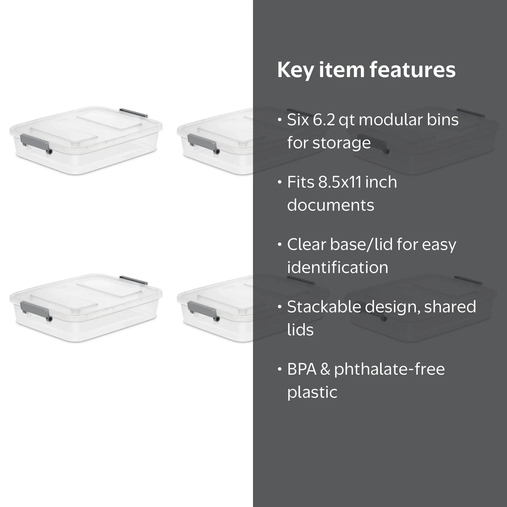 Sterilite 6.2 Quart Clear Storage Bin, Modular Latch Box Storage