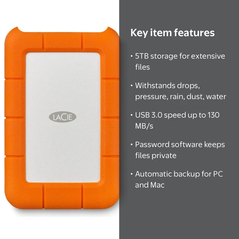 LaCie, Rugged Mini External Hard Drive, 5TB, USB 3.0 Portable