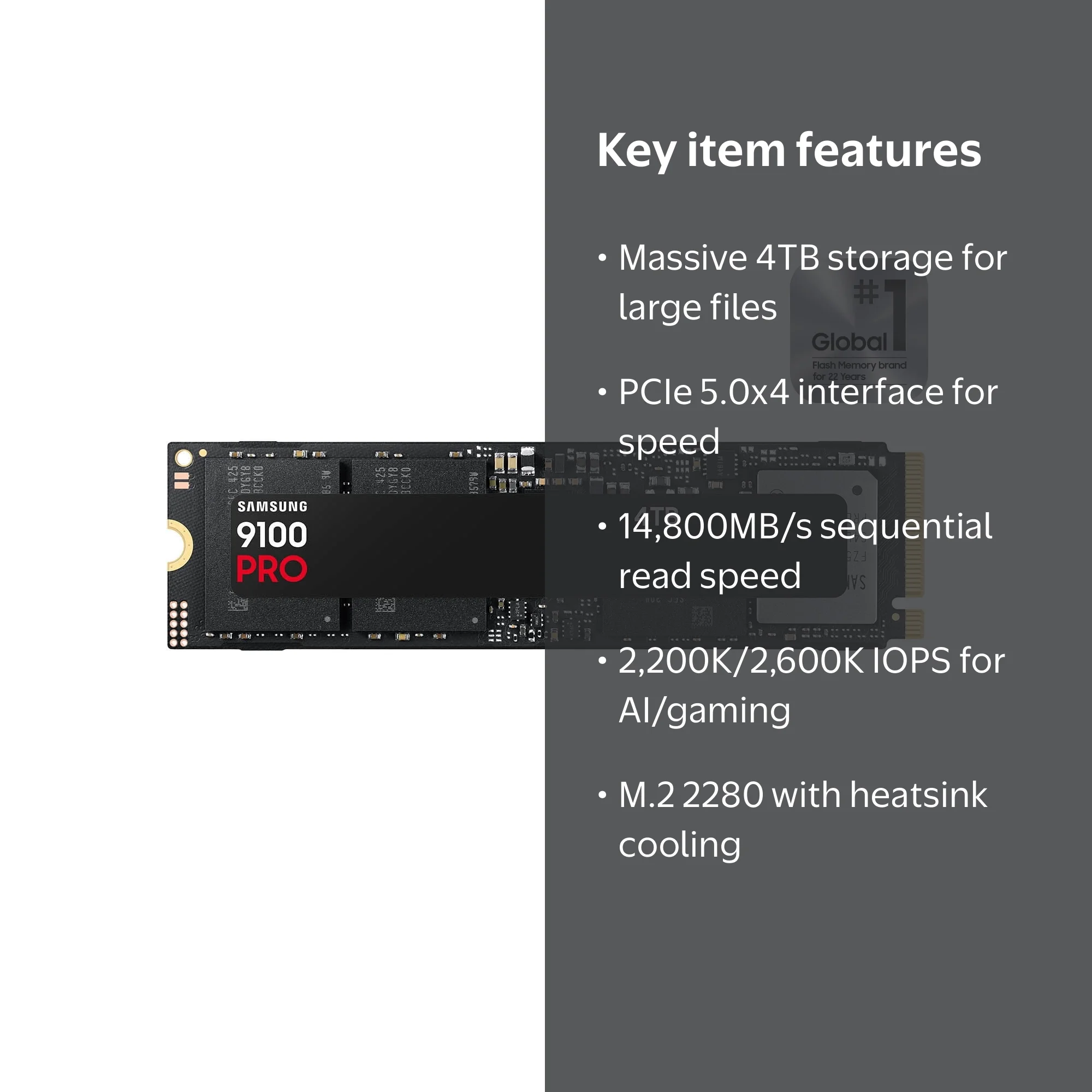 Samsung, SSD 9100 PRO 4TB, PCIe 5.0x4 M.2 2280, Performance Speed