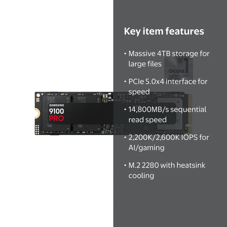 Samsung, SSD 9100 PRO 4TB, PCIe 5.0x4 M.2 2280, Performance Speed