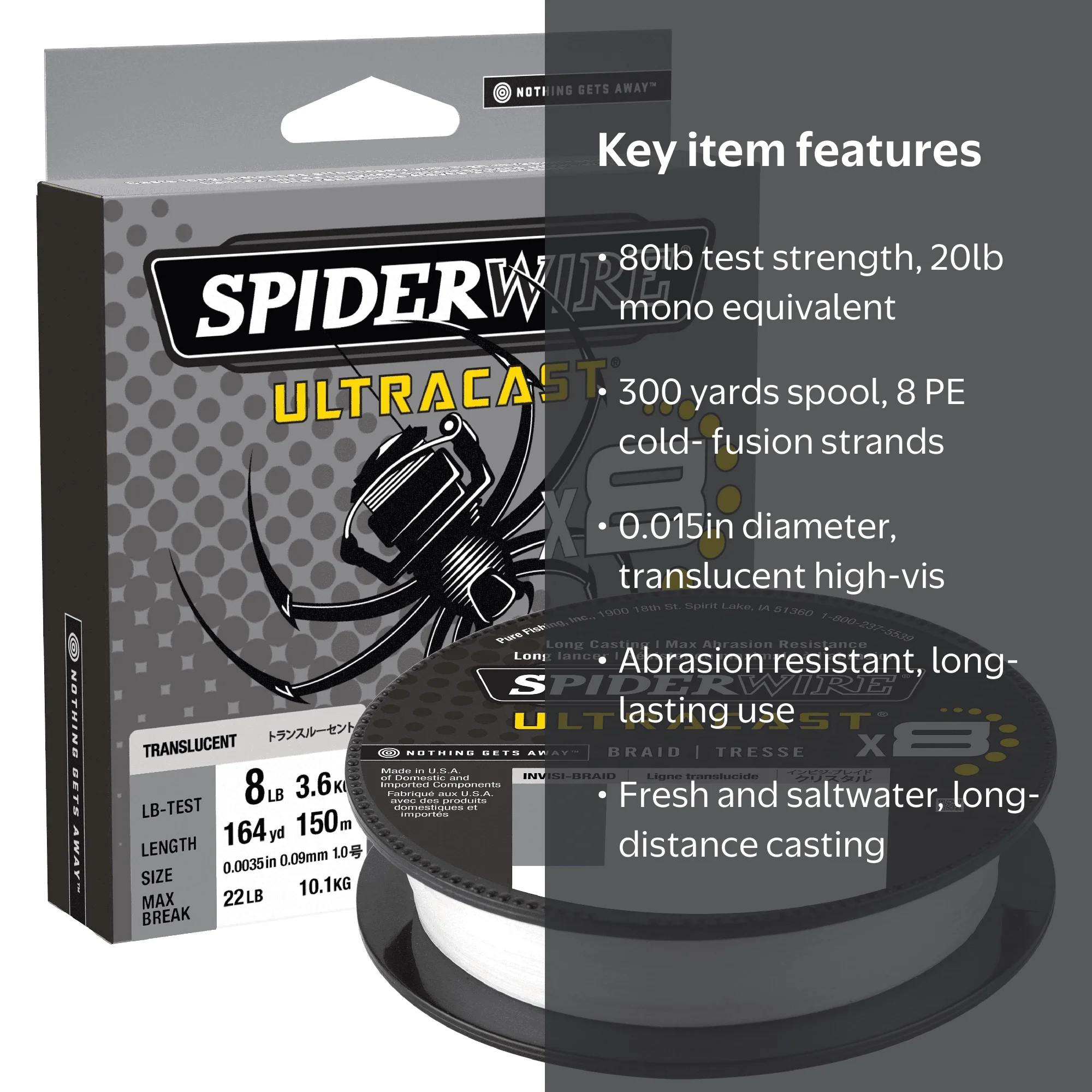 SpiderWire Ultracast Braided Fishing Line 80lb 295yd Translucent