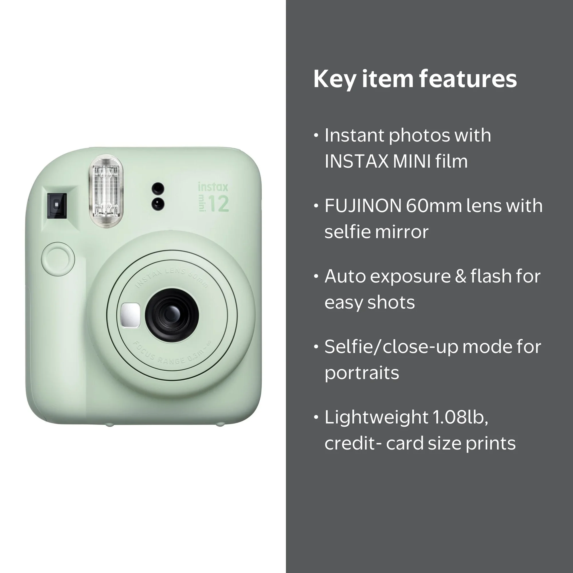 Fujifilm Instax Mini 12 Instant Film Camera | Mint Green | 60mm