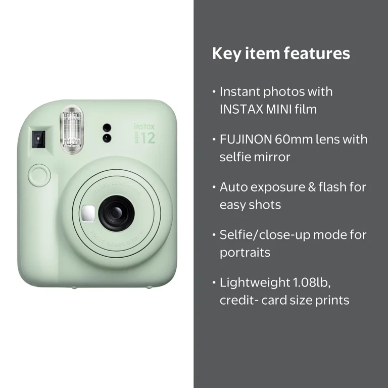Fujifilm Instax Mini 12 Instant Film Camera | Mint Green | 60mm