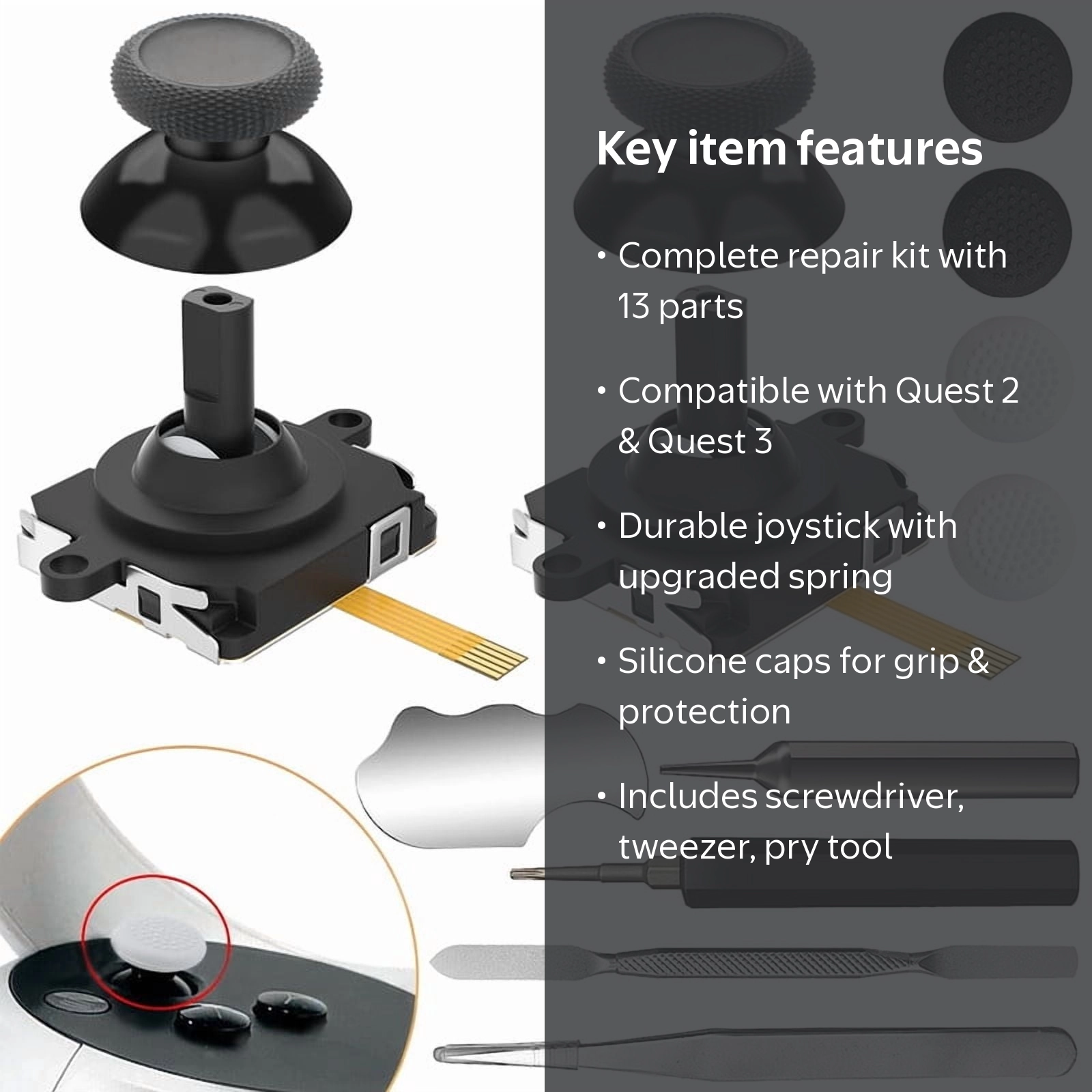 Joystick Replacement Kit for Oculus Quest 2, Repair Kit for Meta