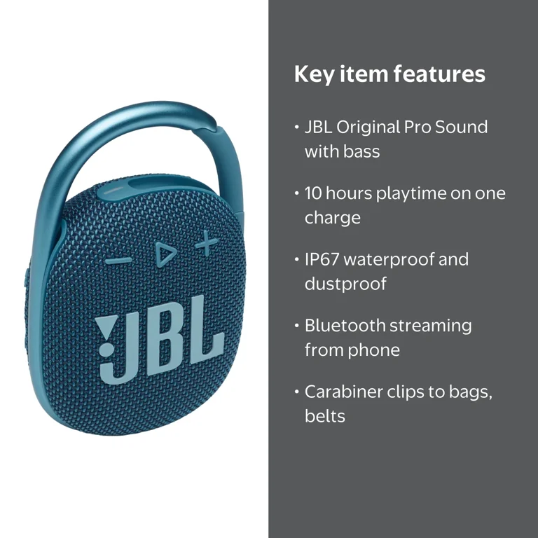 JBL, Ultra-portable Waterproof Speaker, Clip 4, Blue - Walmart.com