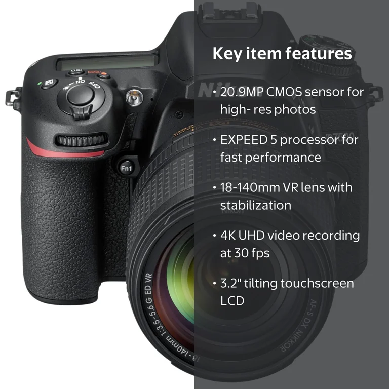 Nikon D7500 DSLR Camera, 18-140mm Lens, 64GB Card, Case, Tripod