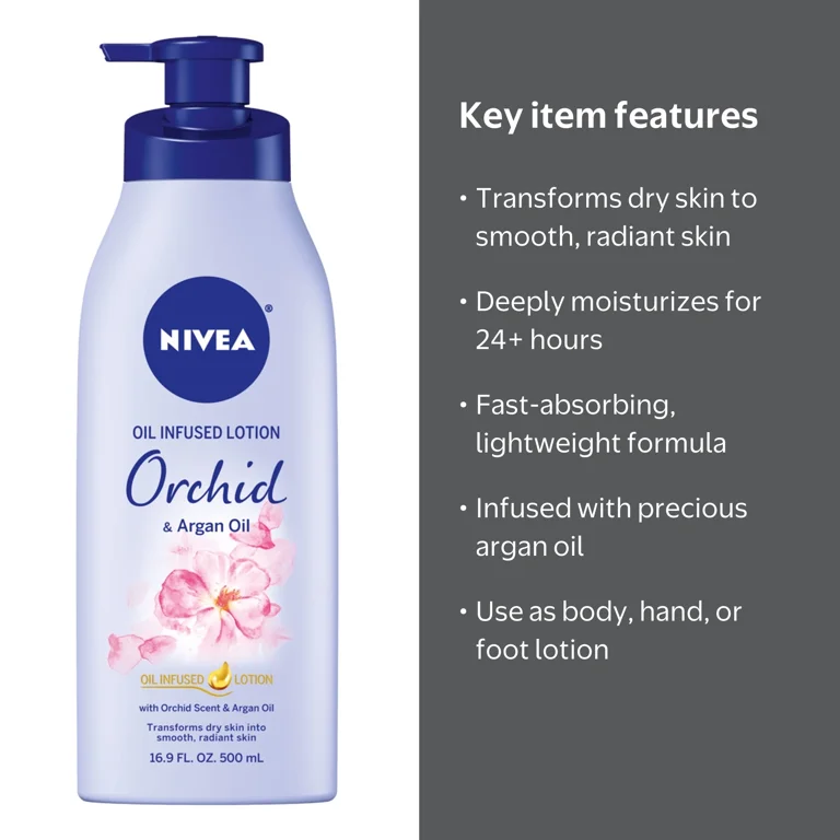NIVEA Oil Infused Orchid and Argan Oil Body Lotion for Women, Fast