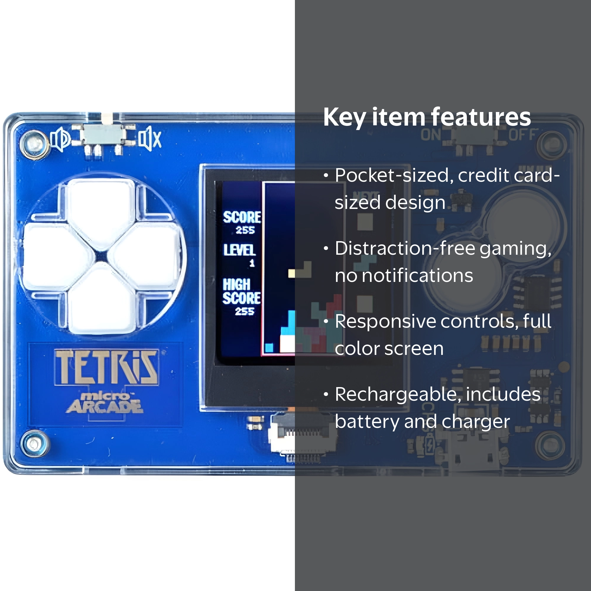 Super Impulse Micro Arcade Mini Handheld Retro Game, Tetris Pocket
