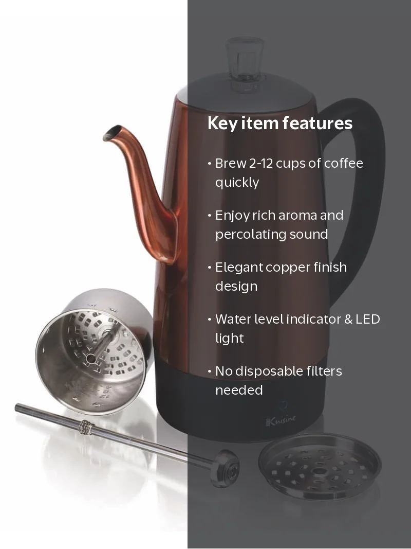Euro Cuisine, Stainless Steel 12-Cups Electric Percolator Coffee