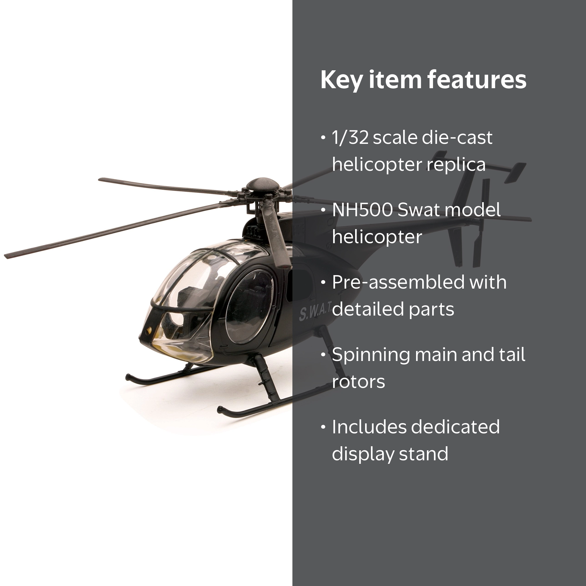 New Ray Toys, Scale Helicopter, NH-500 Model, Swat Die-Cast