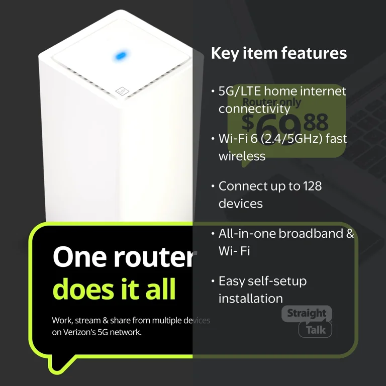 Straight Talk Home Internet Router, 5G-LTE, White - Home Internet
