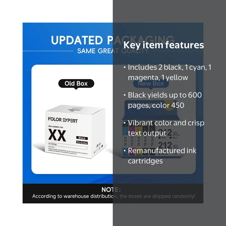 Kolor Expert 212XL Ink Cartridge, 5-Pack, Black, Cyan, Magenta
