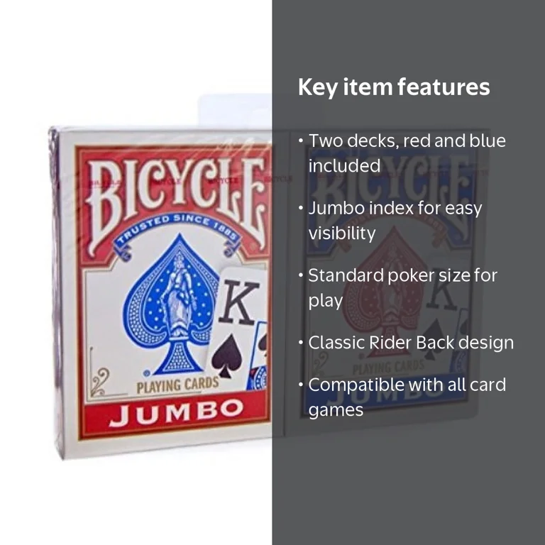 Bicycle 2 Count Jumbo Index Rider Back Playing Cards, Red and Blue