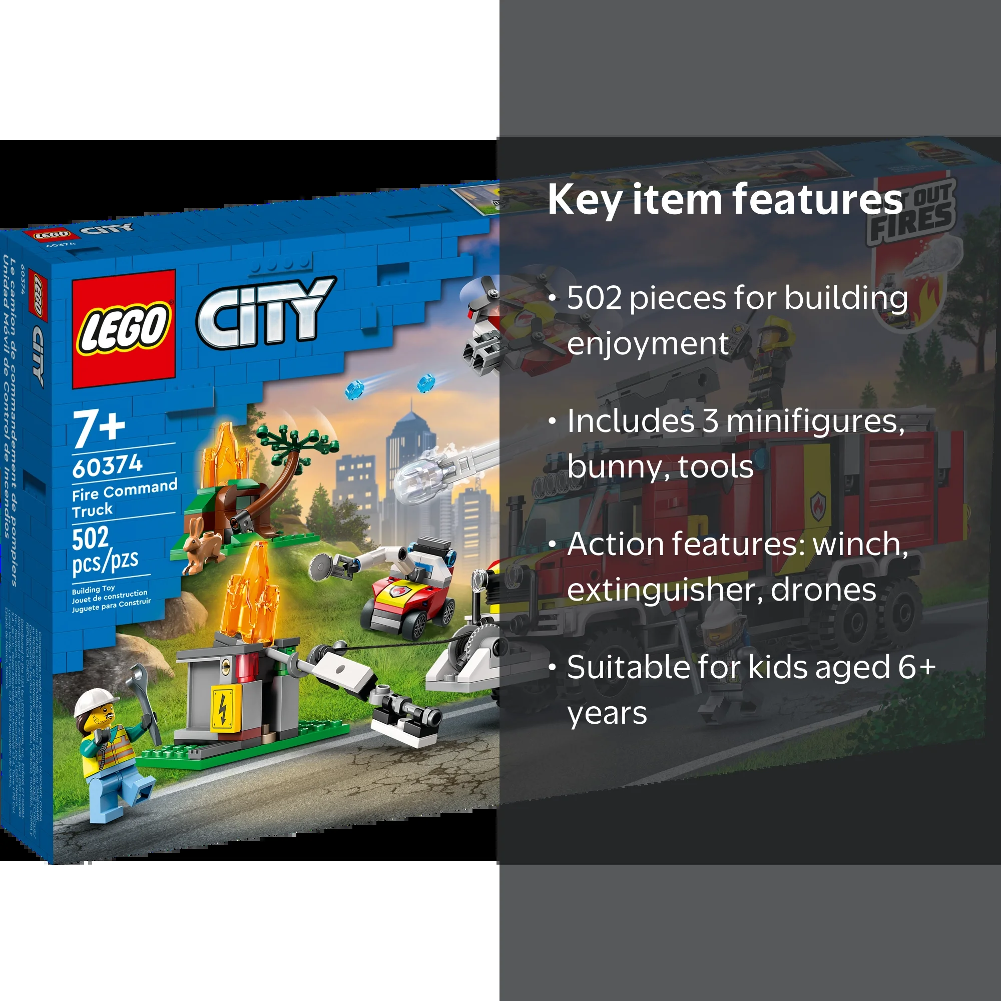 LEGO Fire Command Unit 60374, Rescue Fire Engine Toy Set, Kids