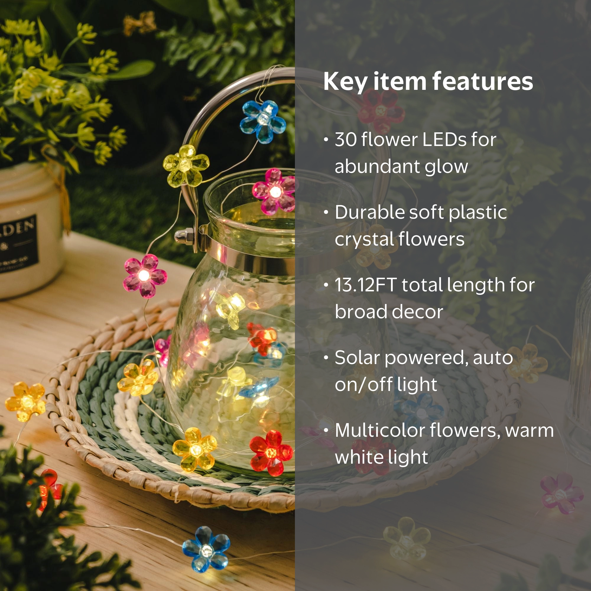 Mainstays Solar Multicolor Flower Outdoor LED Fairy String Lights
