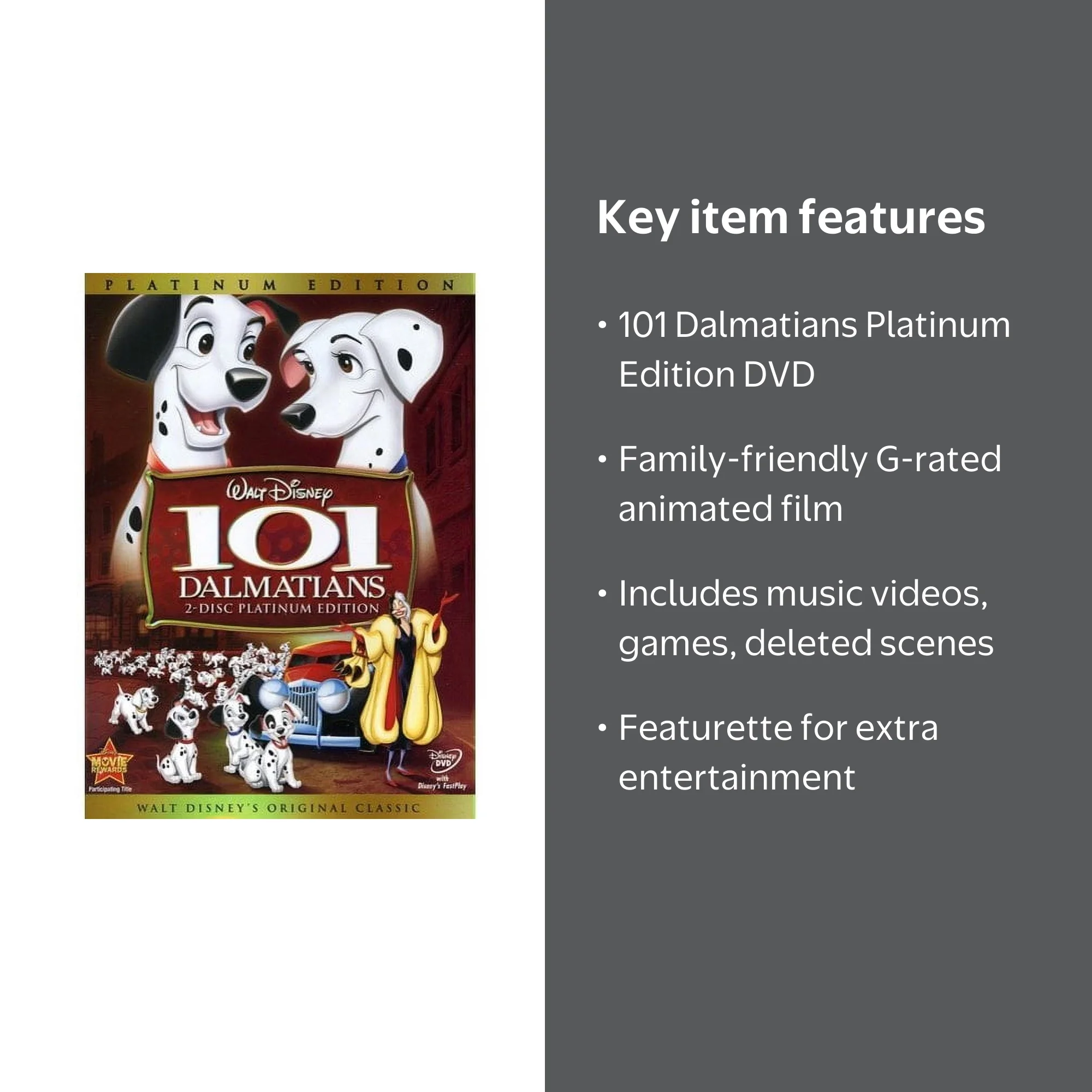 Disney, 101 Dalmatians Animated Platinum Edition DVD, G Rating