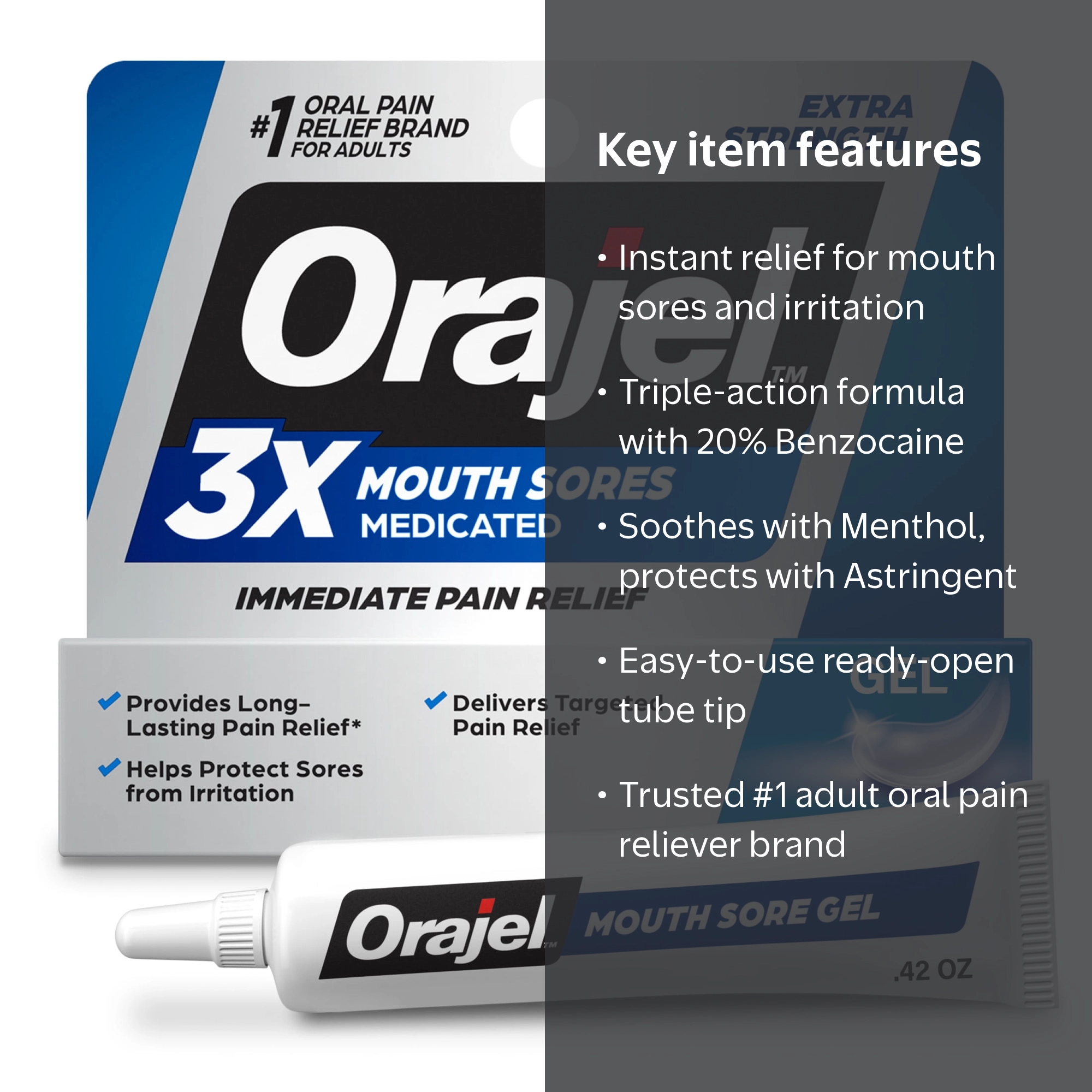 Orajel 3X Medicated for All Mouth Sores Gel with Benzocaine, Oral