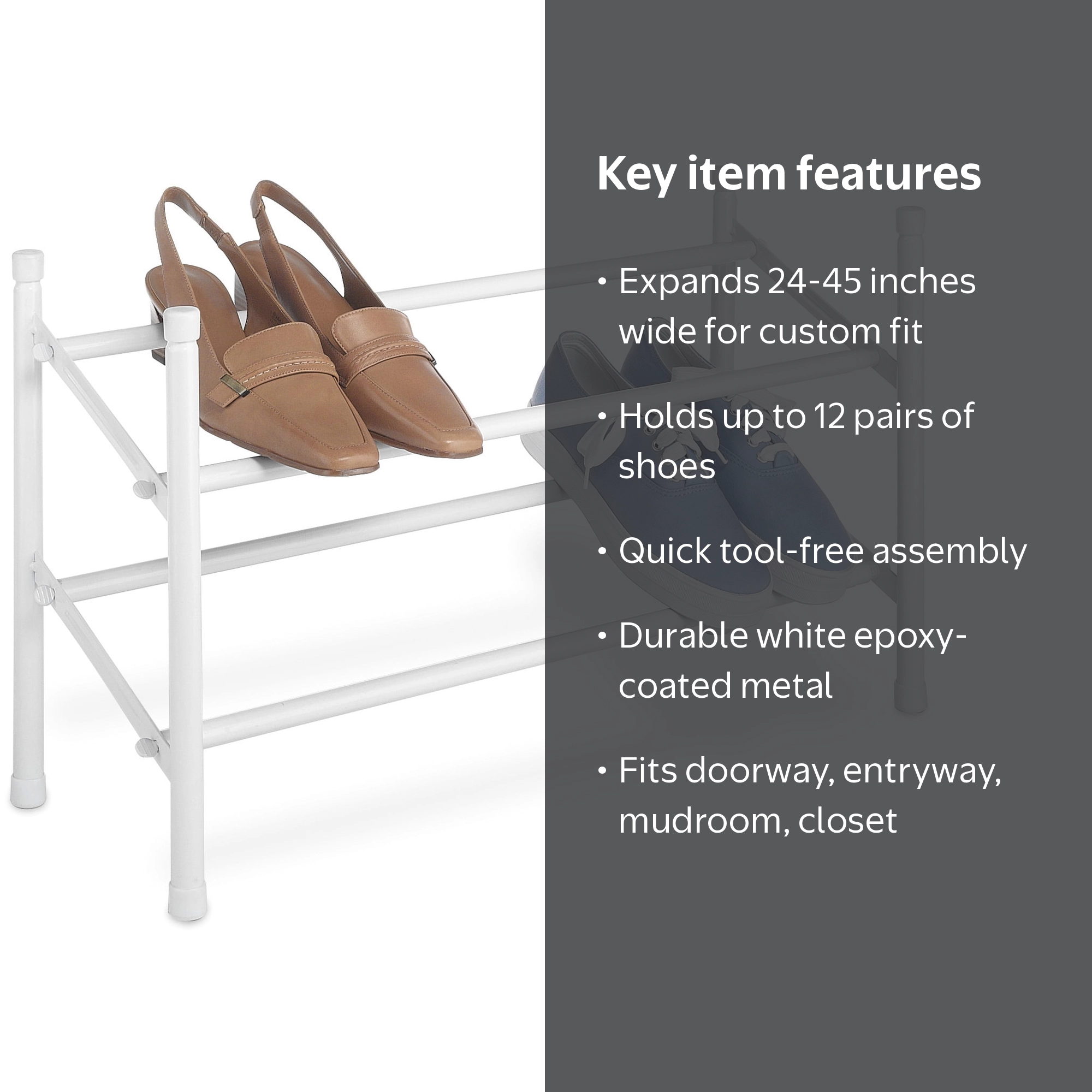 Whitmor 2-Tier Expandable & Stackable Metal Shoe Rack, 12-Pair