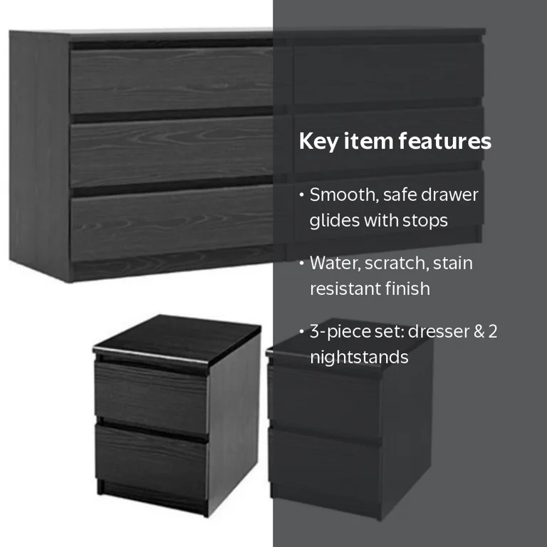 3 piece dresser set black Home Square Bedroom with 6 Drawer Double and Two 2 Drawer Nightstands in Woodgrain Size:S (8-12) This bedroom set is Forever 21 | Dresses derby-and-blucher-shoes
