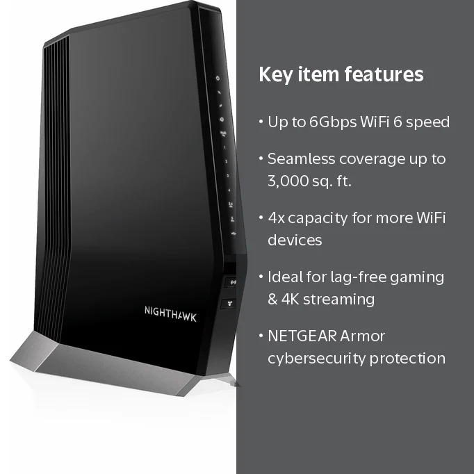 NETGEAR Nighthawk AX6000 WiFi 6 Cable Modem Router, DOCSIS 3.1