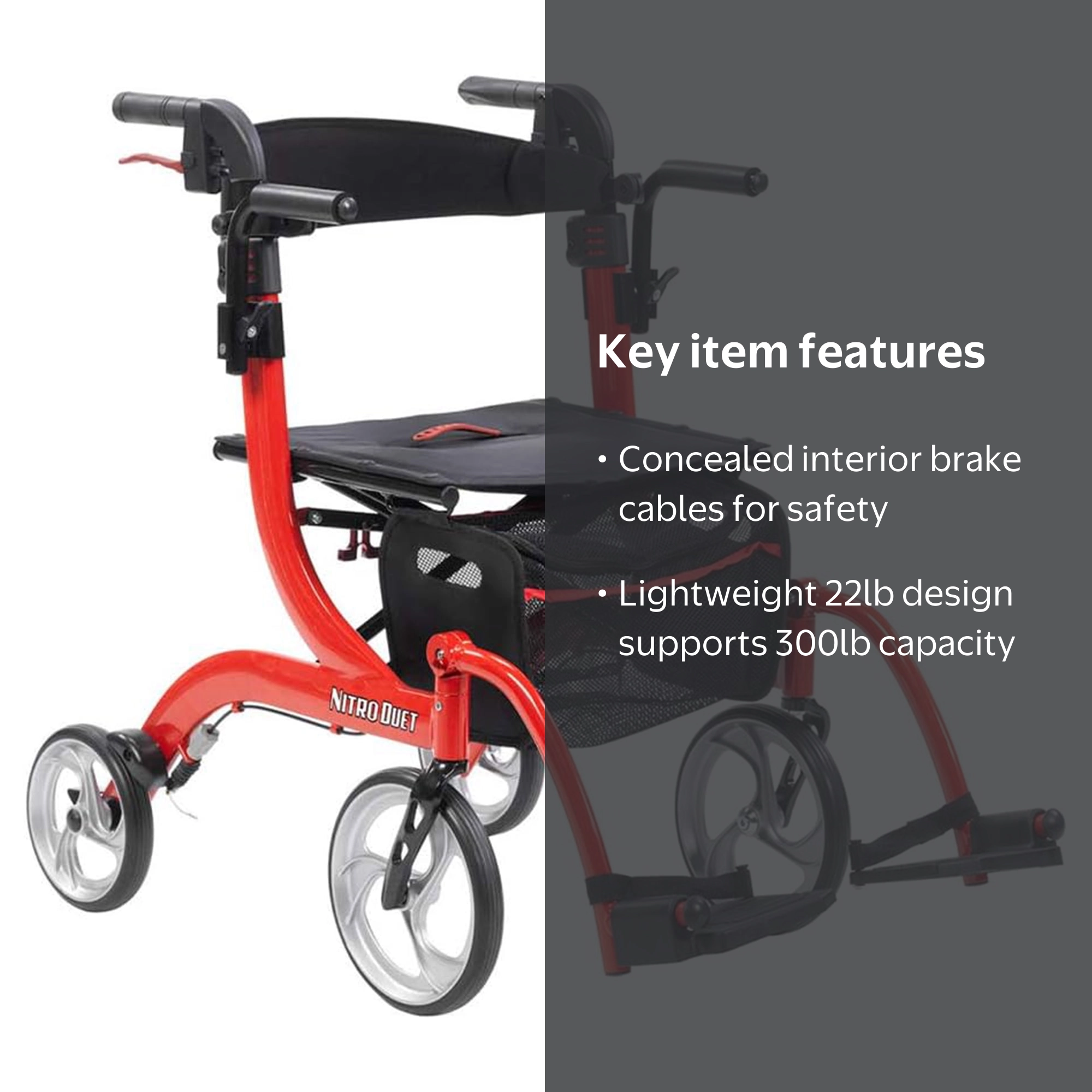 Drive Medical Nitro Duet Rollator Walker & Transport Wheelchair